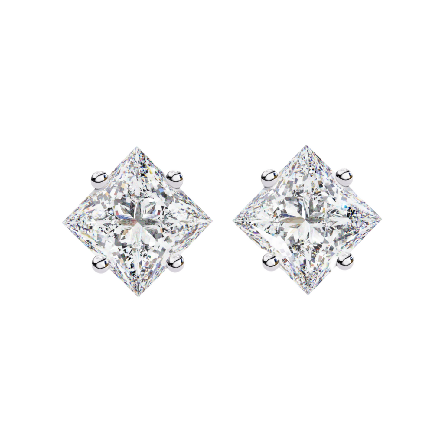 2 Carat Diamond Princess Cut Solitaire Stud Earrings