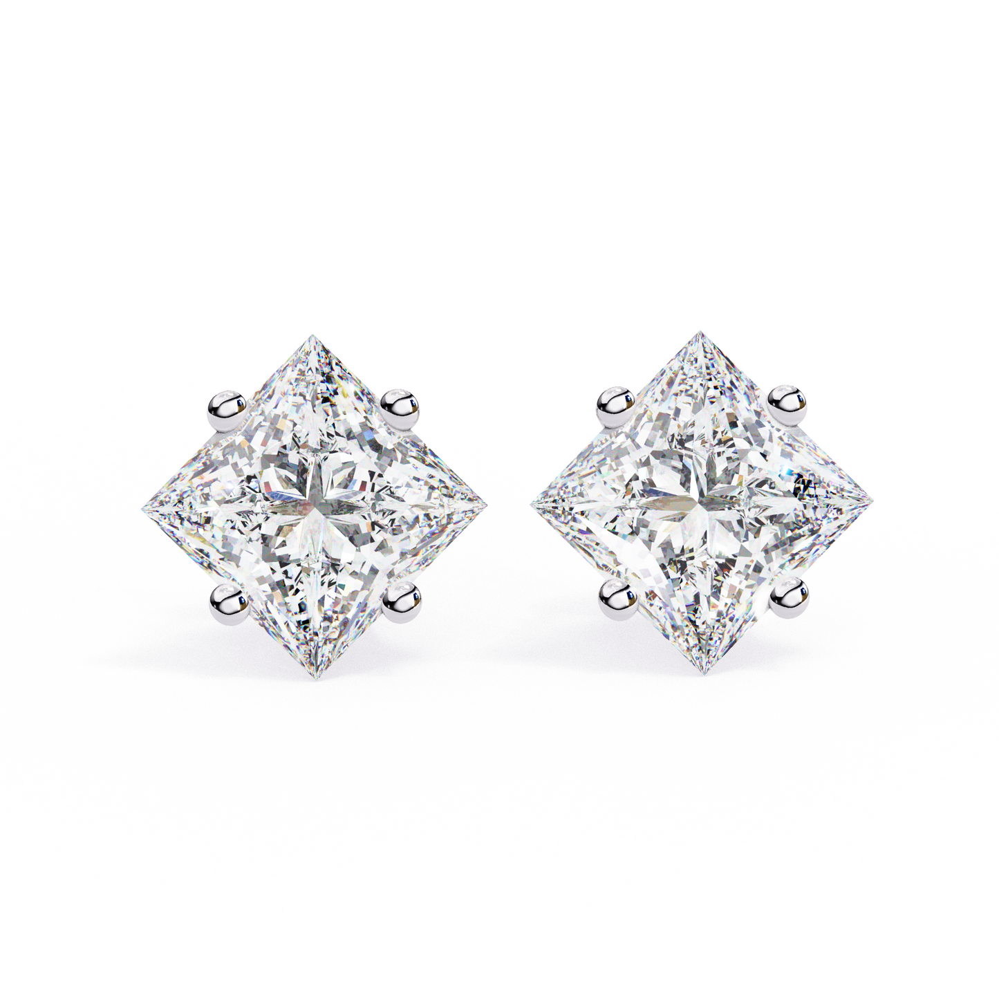 2 Carat Diamond Princess Cut Solitaire Stud Earrings