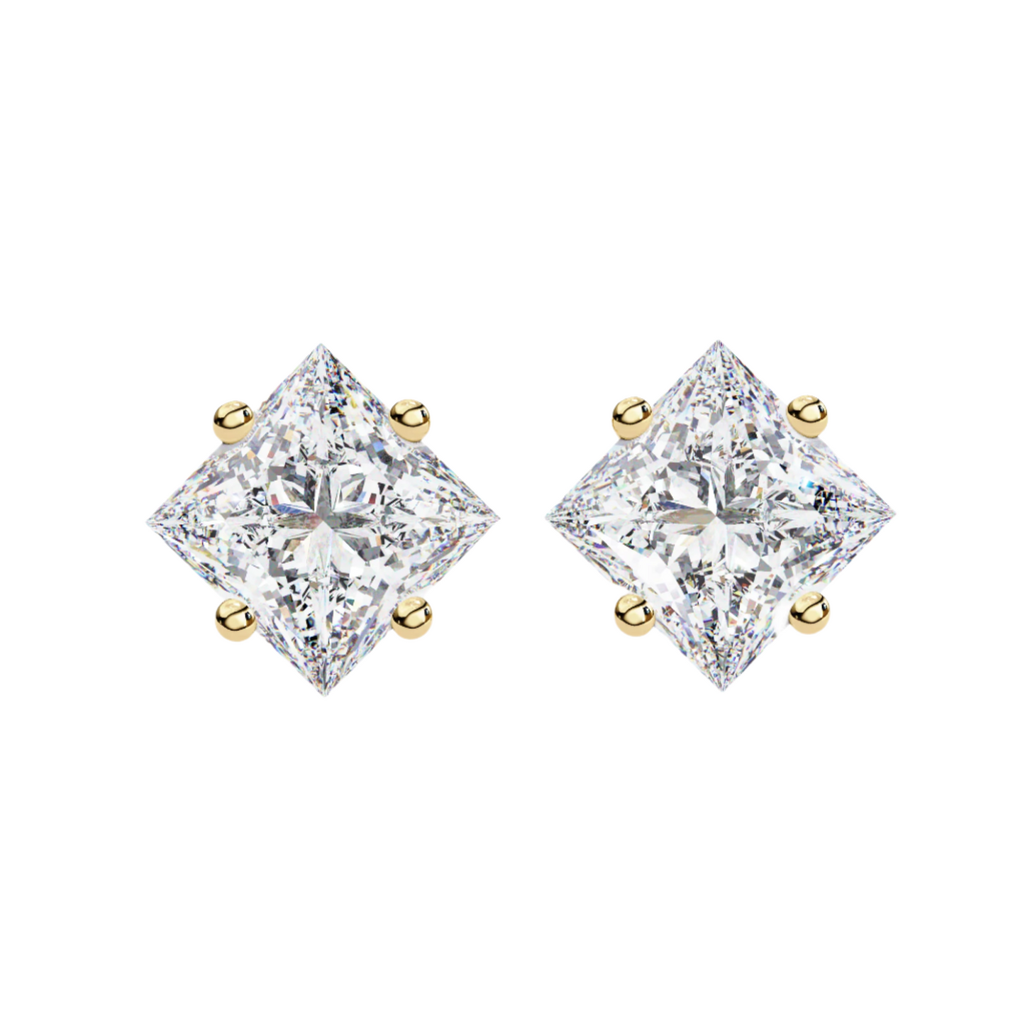 2 Carat Diamond Princess Cut Solitaire Stud Earrings