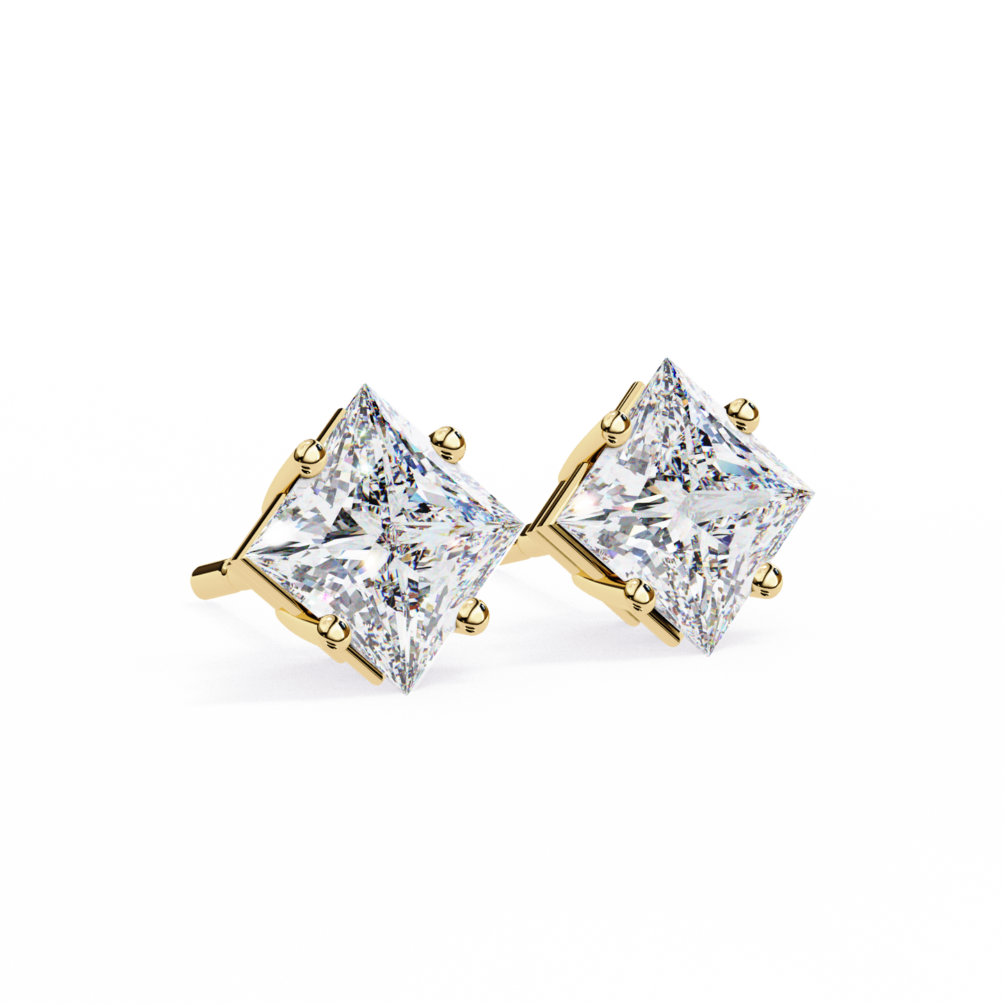 2 Carat Diamond Princess Cut Solitaire Stud Earrings
