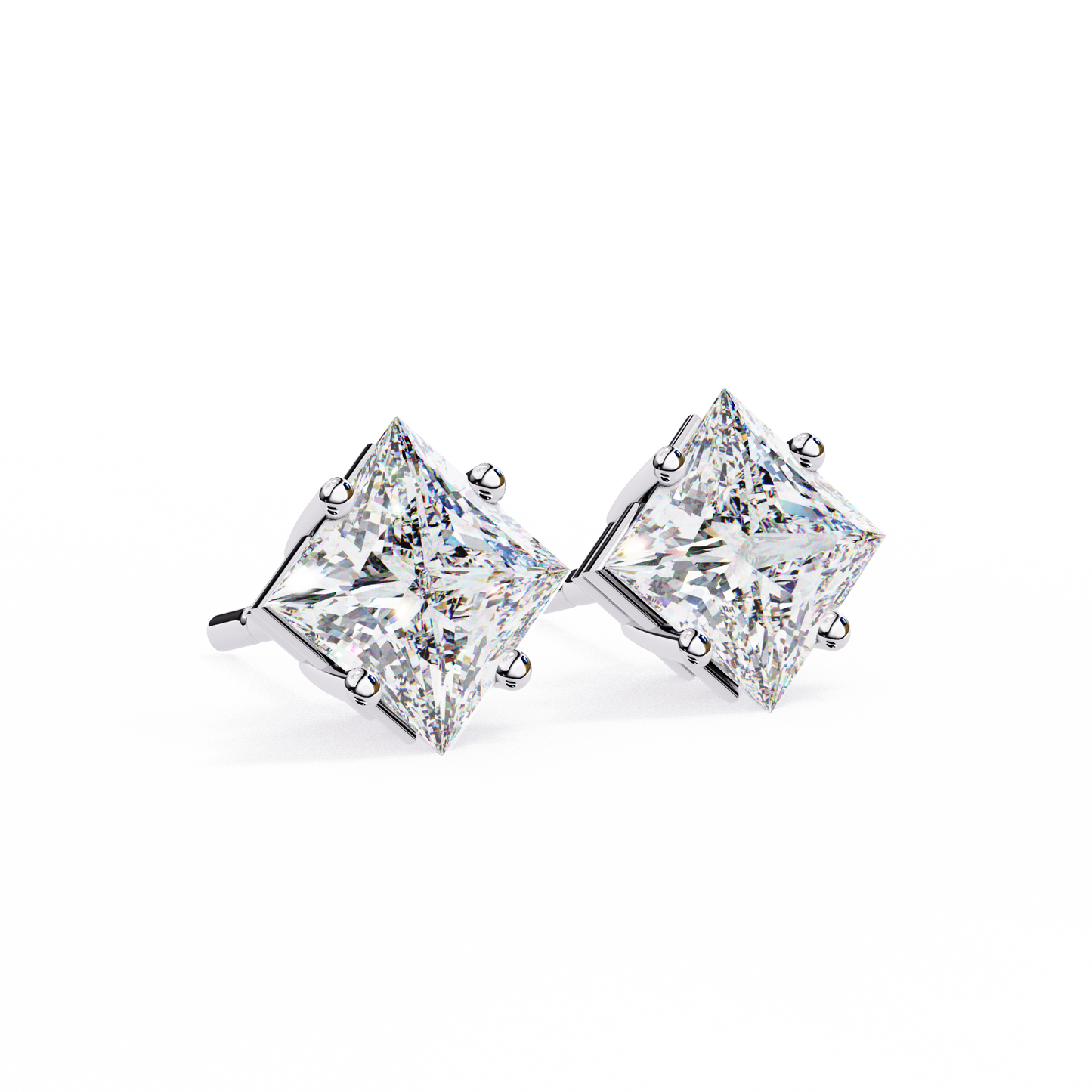 2 Carat Diamond Princess Cut Solitaire Stud Earrings