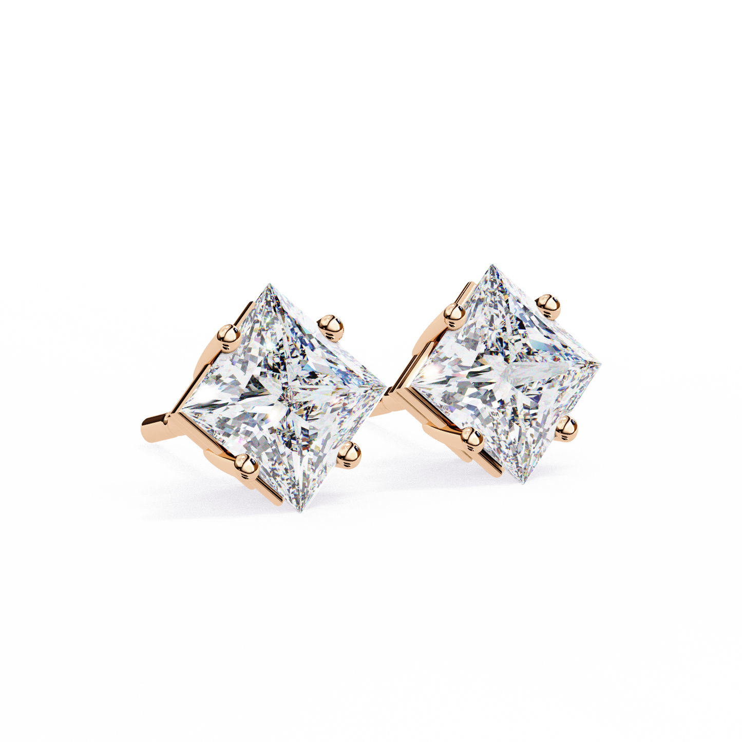 2 Carat Diamond Princess Cut Solitaire Stud Earrings
