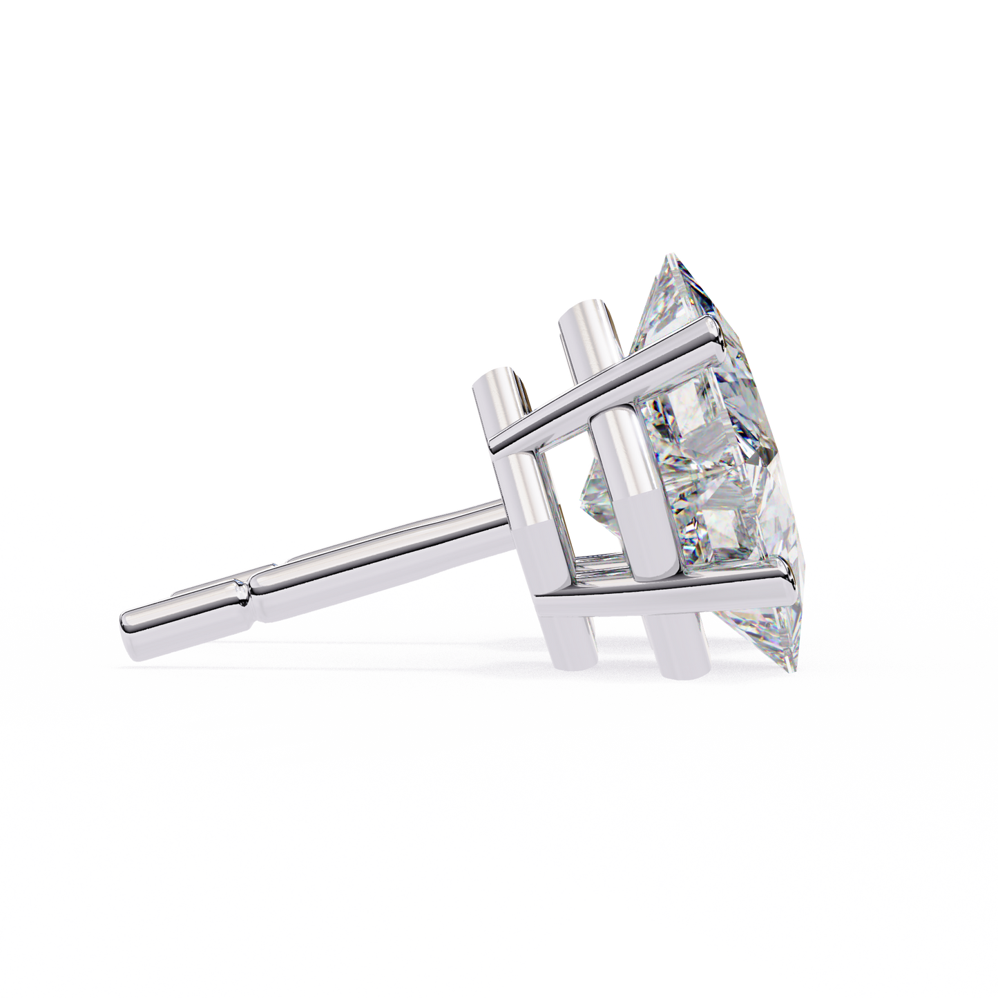 2 Carat Diamond Princess Cut Solitaire Stud Earrings