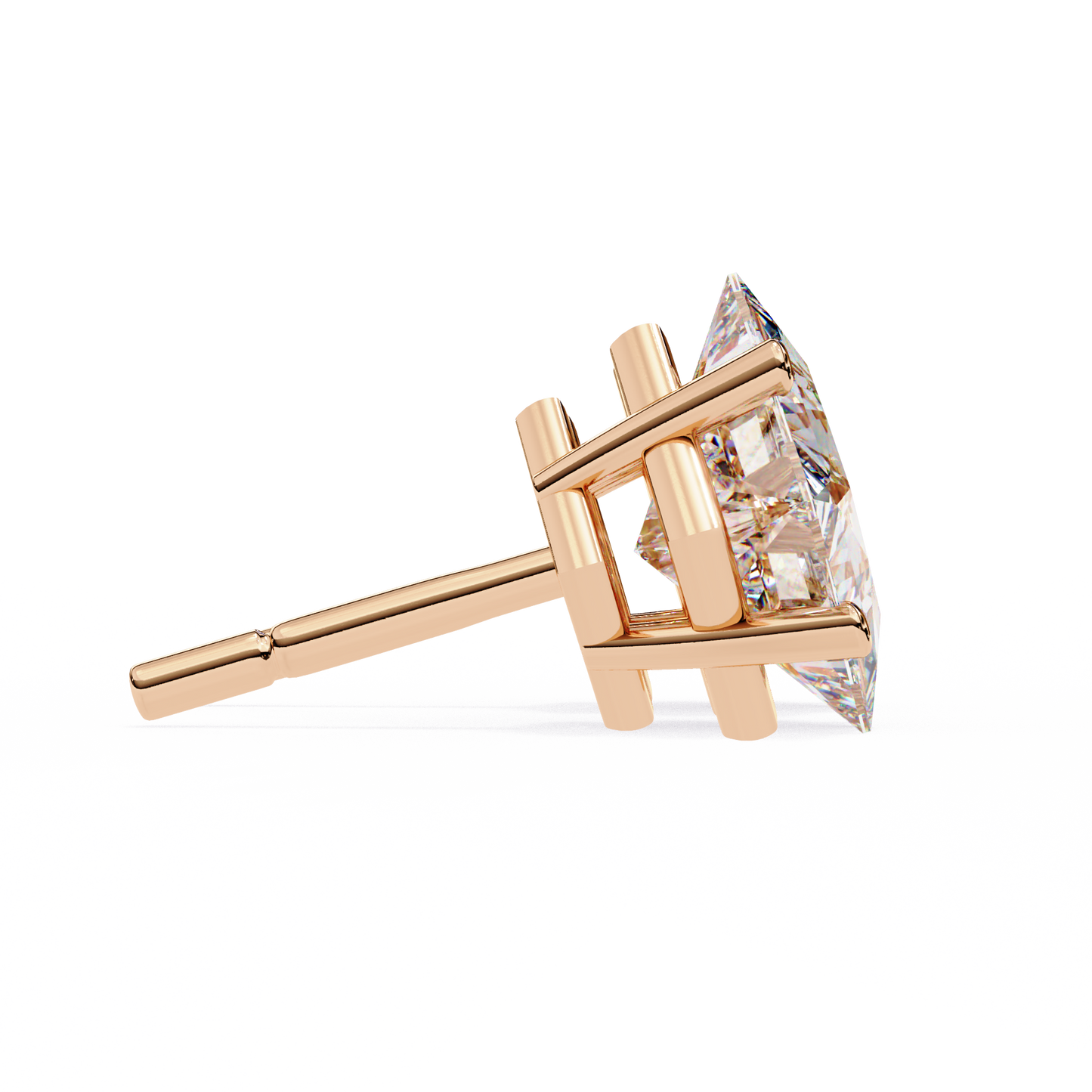 2 Carat Diamond Princess Cut Solitaire Stud Earrings