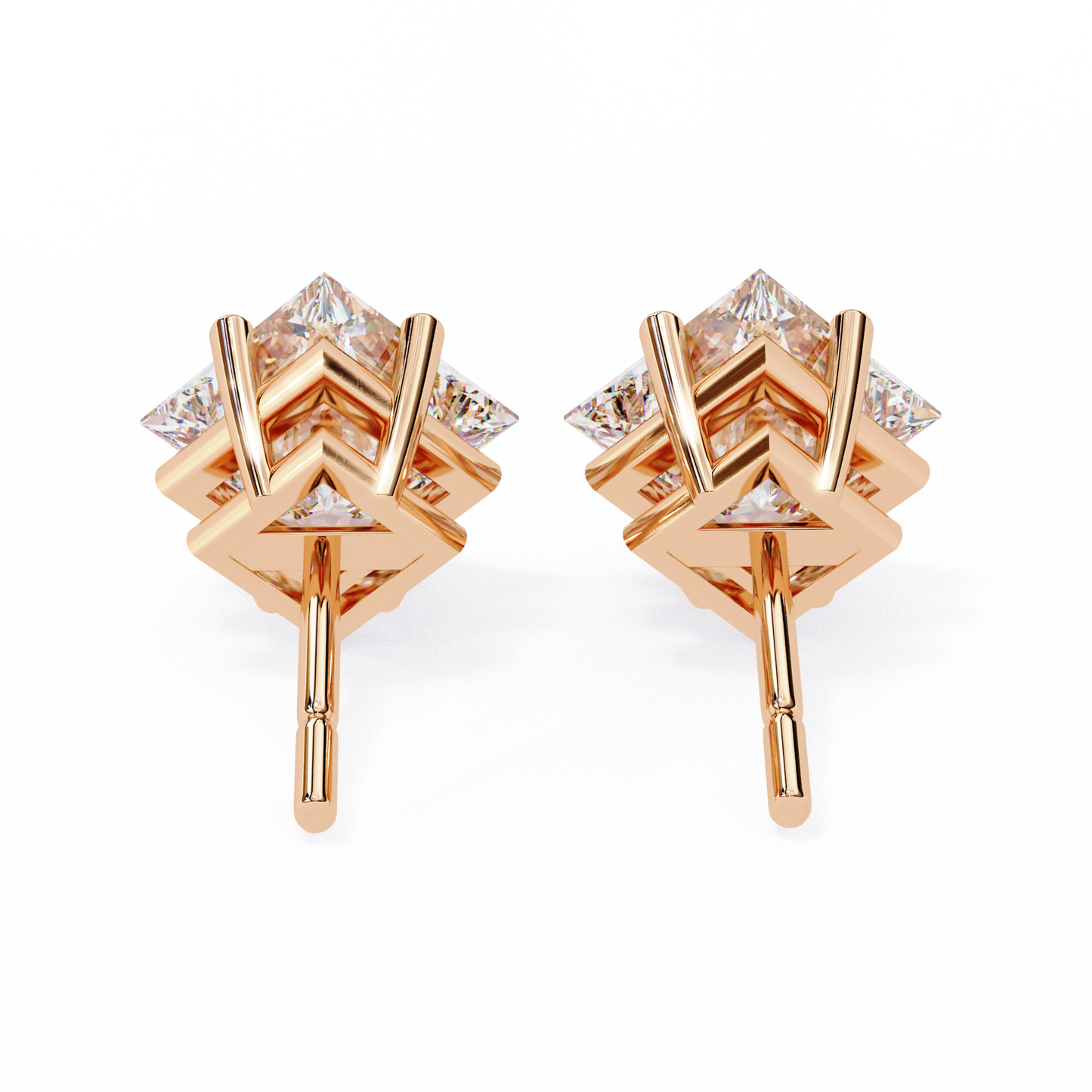 2 Carat Diamond Princess Cut Solitaire Stud Earrings