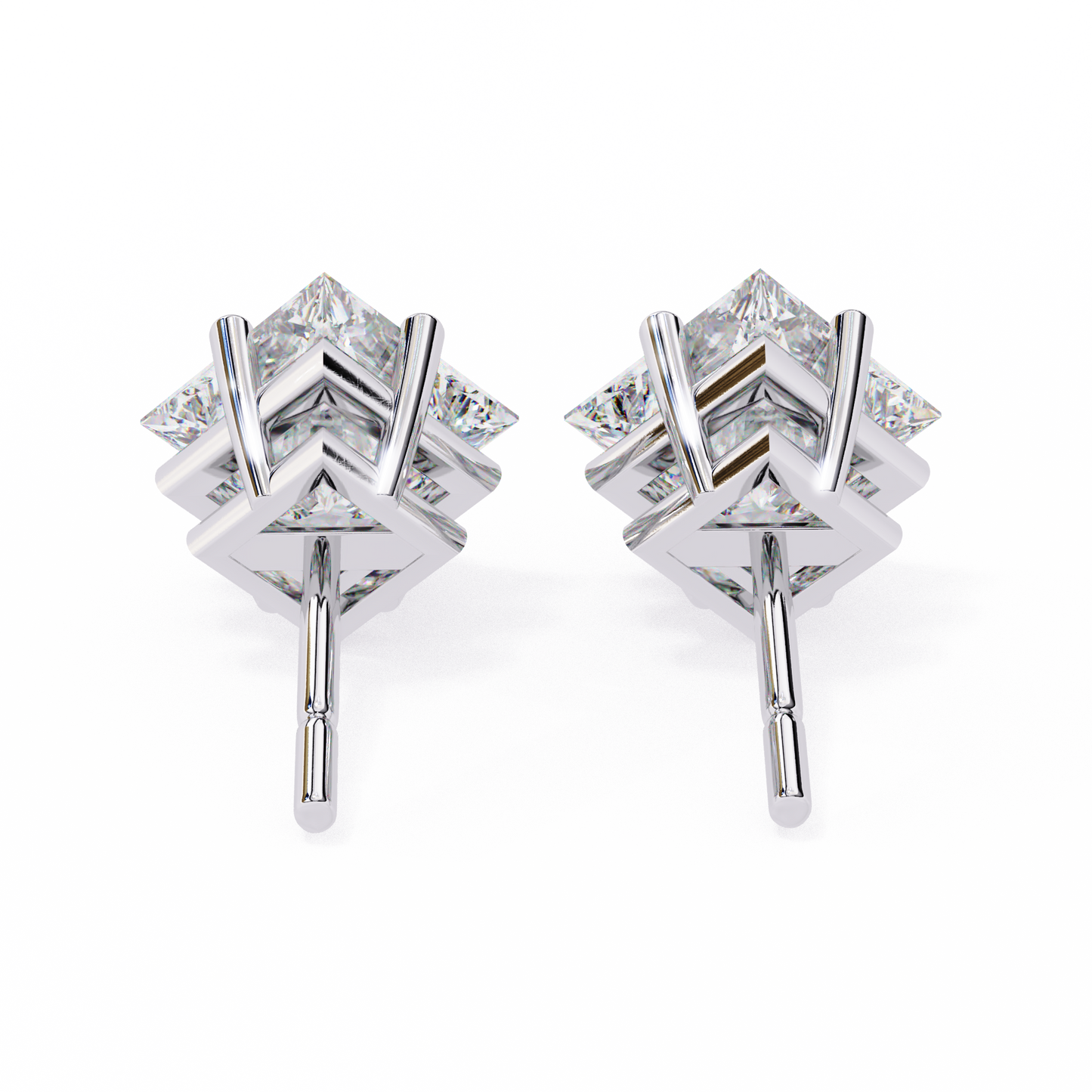 2 Carat Diamond Princess Cut Solitaire Stud Earrings
