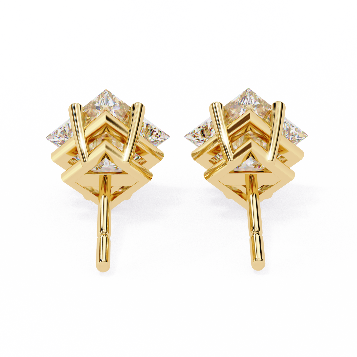2 Carat Diamond Princess Cut Solitaire Stud Earrings