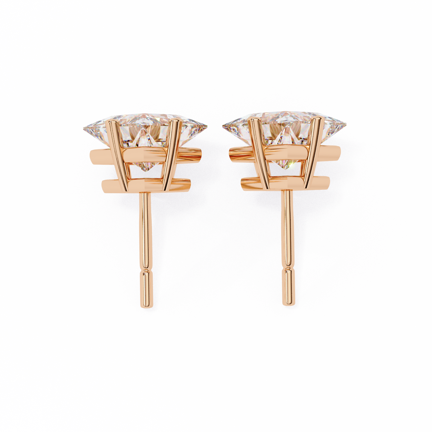 2 Carat Diamond Princess Cut Solitaire Stud Earrings