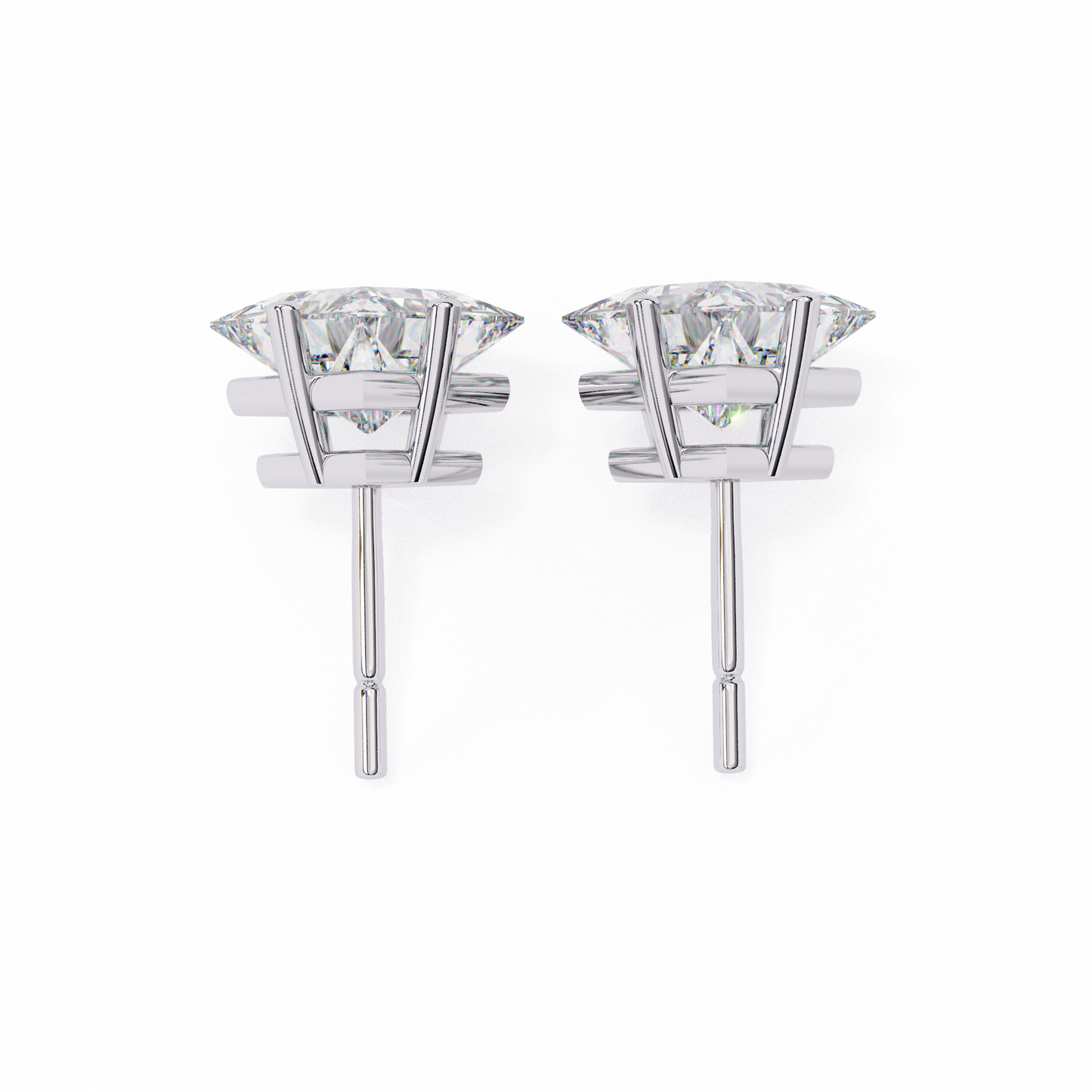 2 Carat Diamond Princess Cut Solitaire Stud Earrings