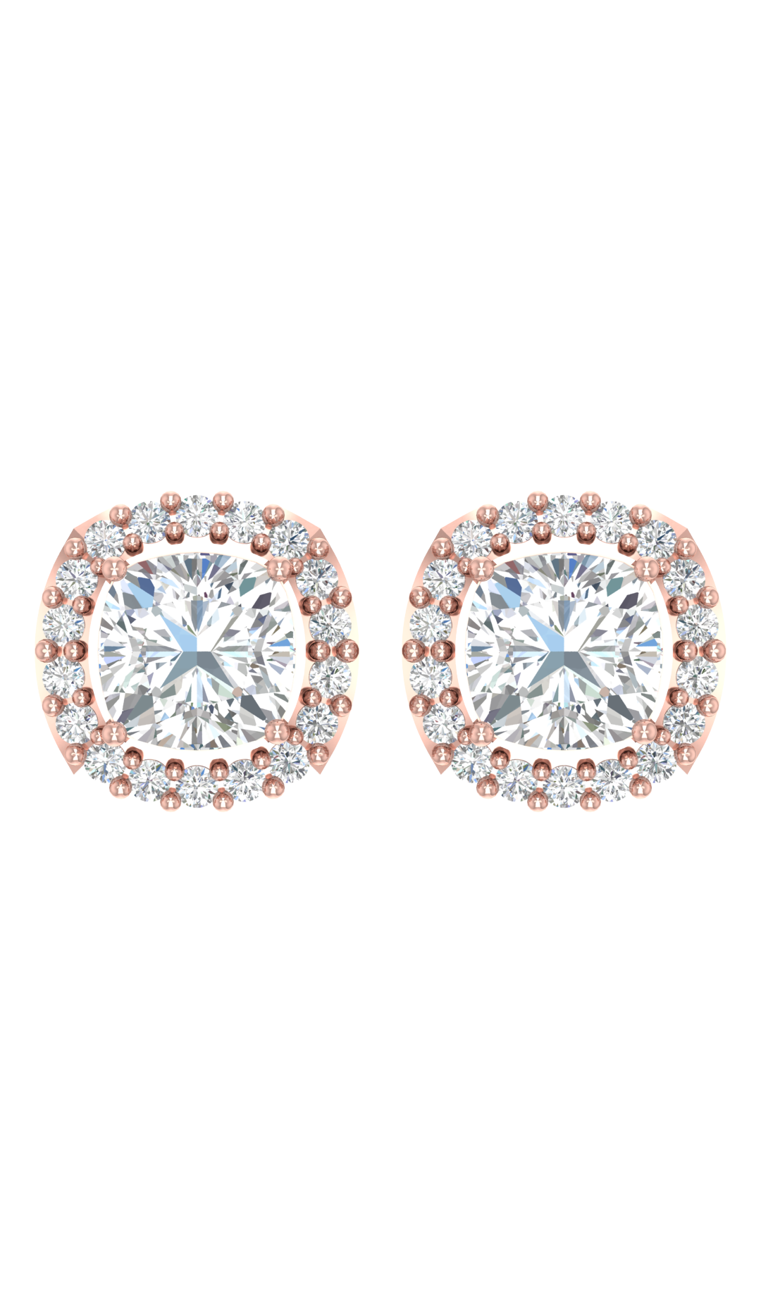 2 Carat Cushion Halo Diamond Earring Stud