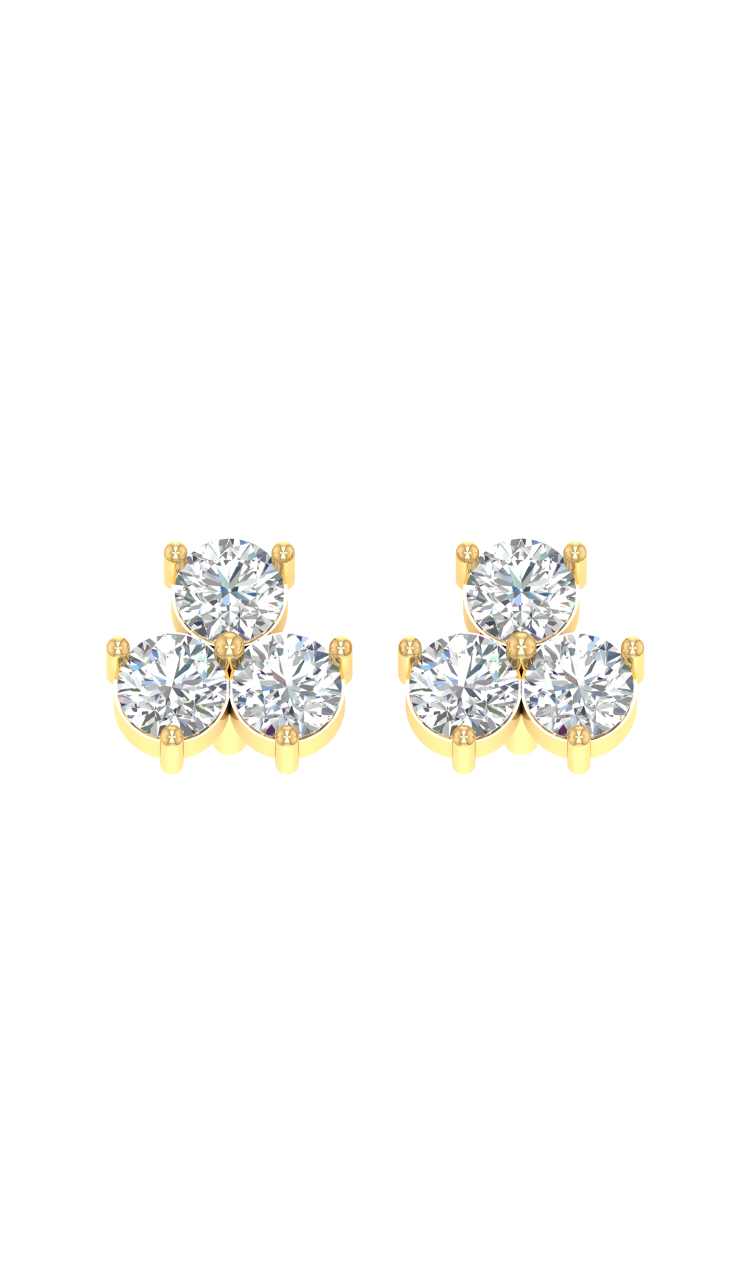 3 Carat Three Stone Stud Earring in 10k Gold