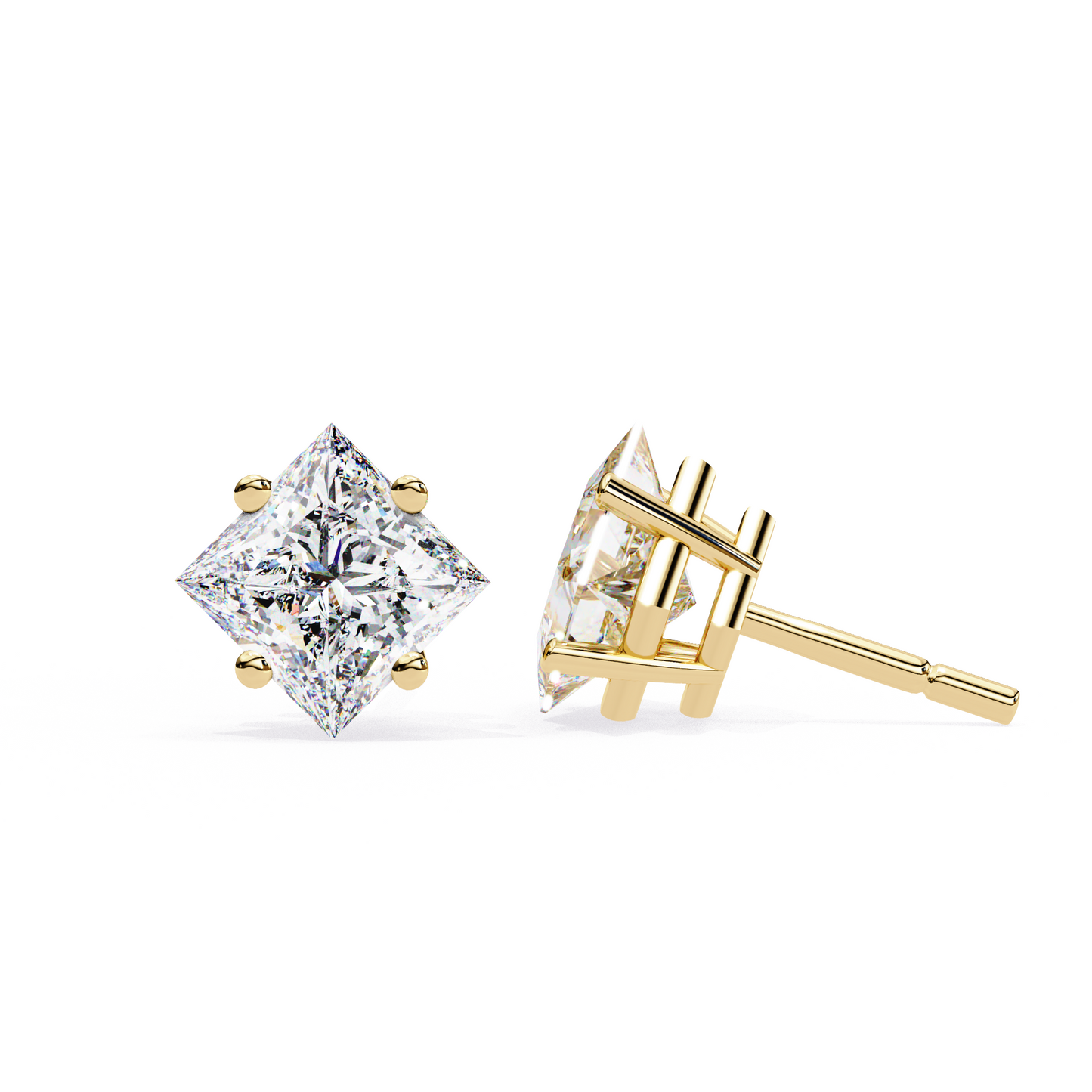 2 Carat Diamond Princess Cut Solitaire Stud Earrings