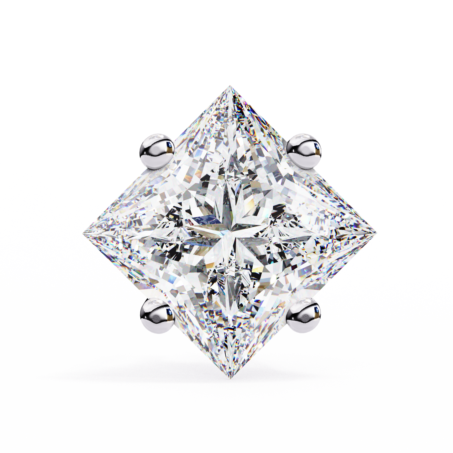 2 Carat Diamond Princess Cut Solitaire Stud Earrings