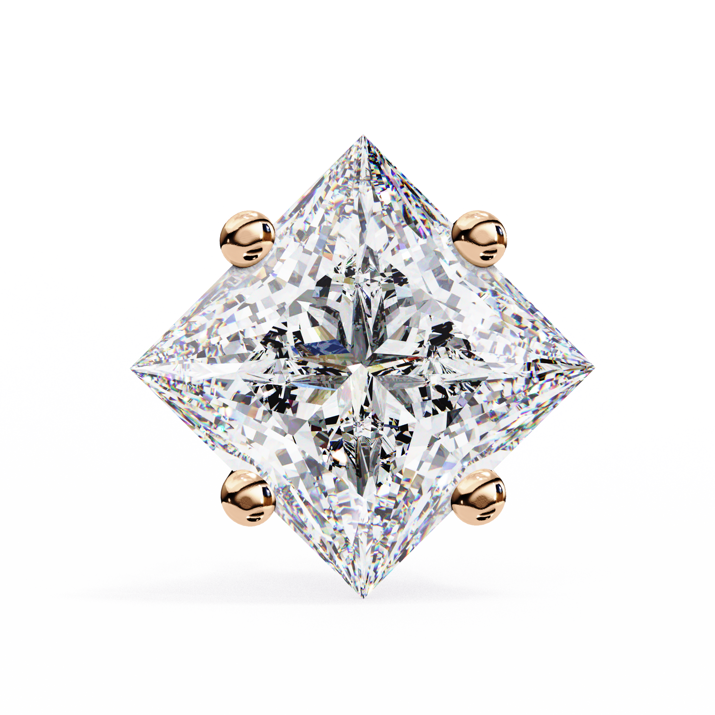 2 Carat Diamond Princess Cut Solitaire Stud Earrings