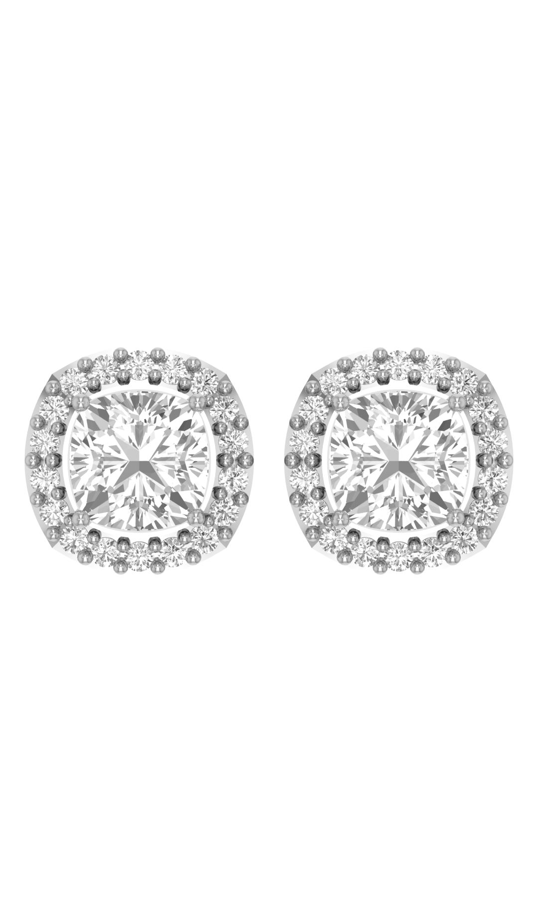 2 Carat Cushion Halo Diamond Earring Stud