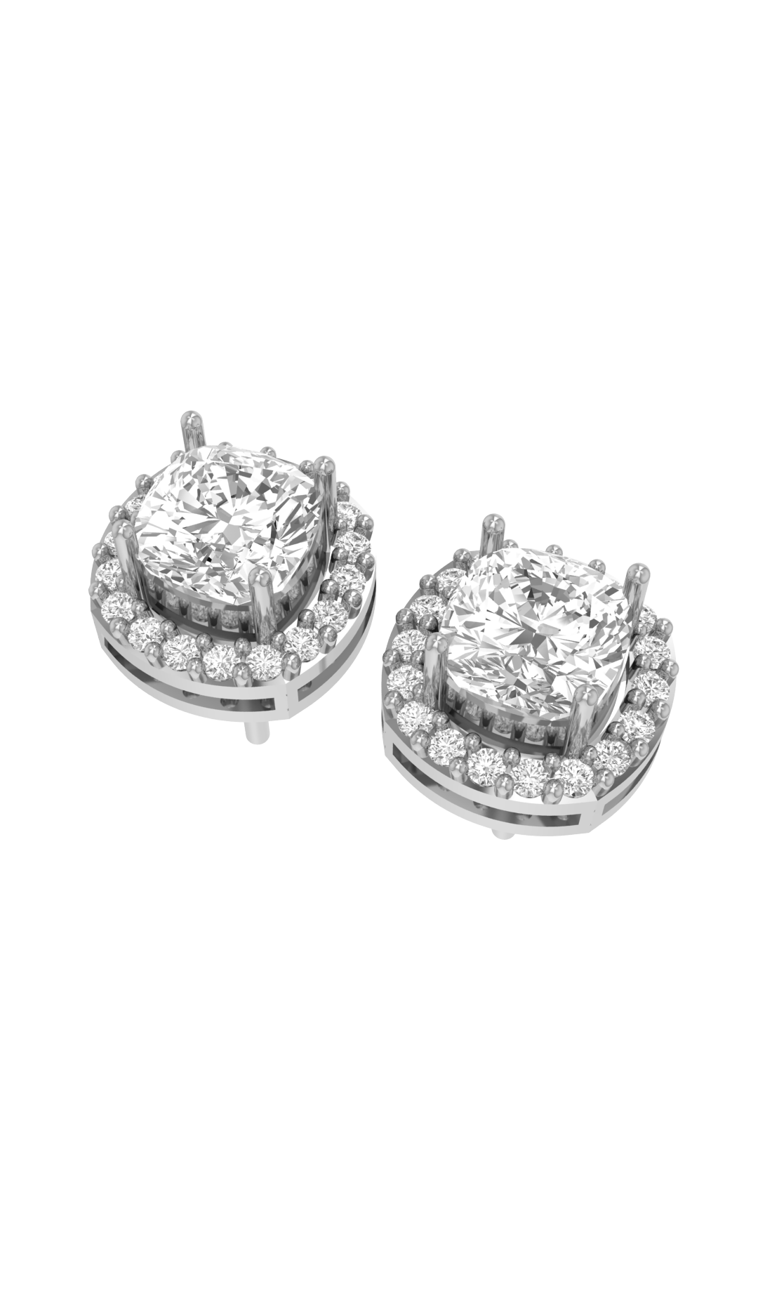 2 Carat Cushion Halo Diamond Earring Stud
