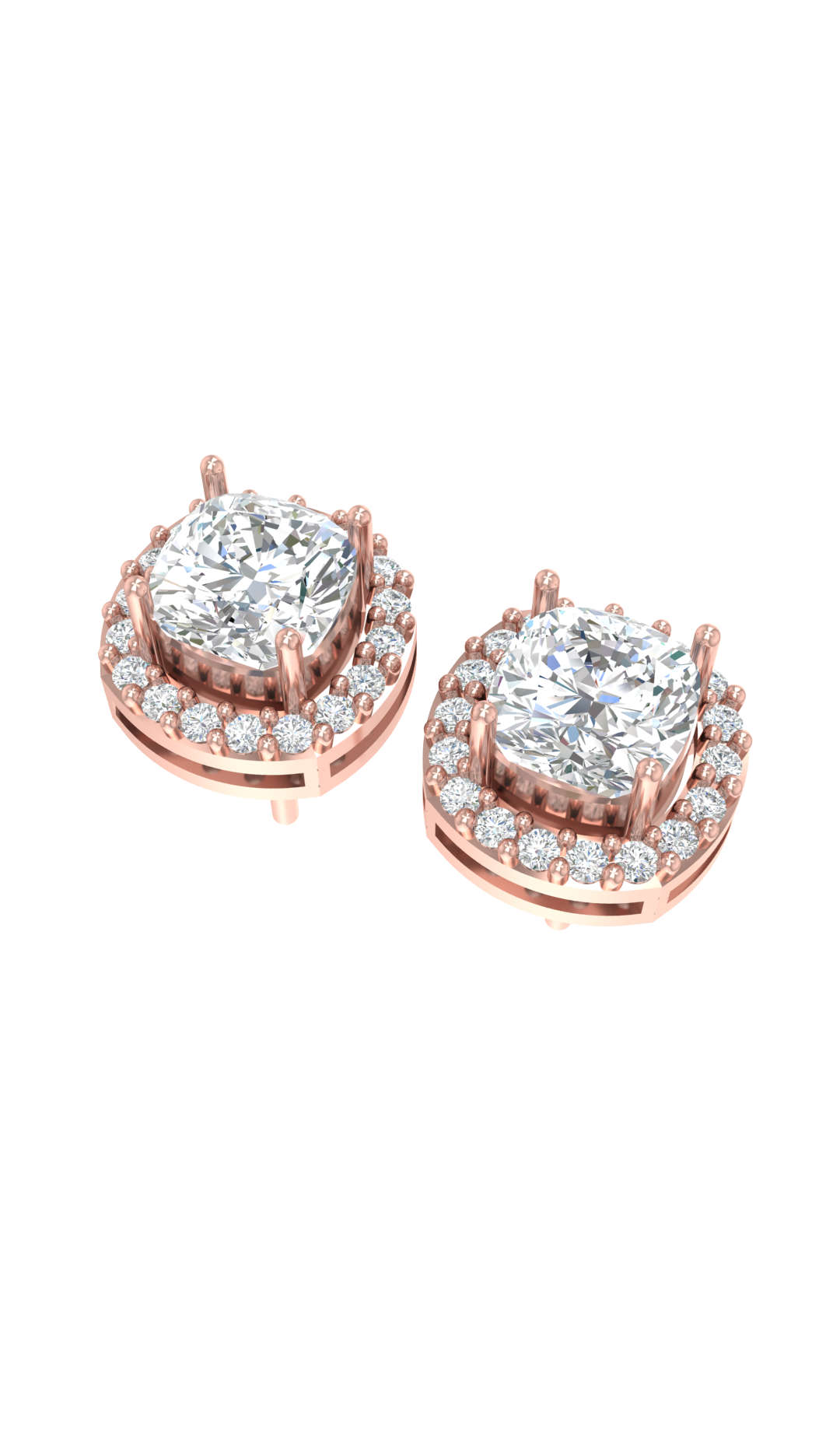 2 Carat Cushion Halo Diamond Earring Stud