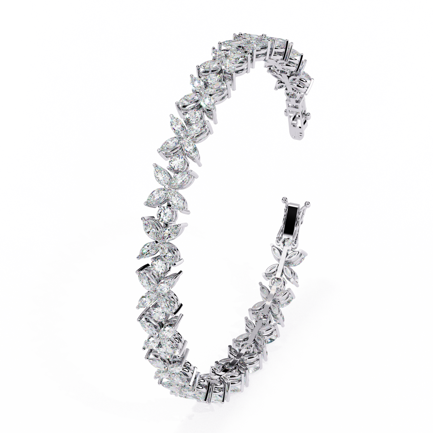 5 ct to 20 ct Floral Diamond Tennis Bracelet in 10k Gold