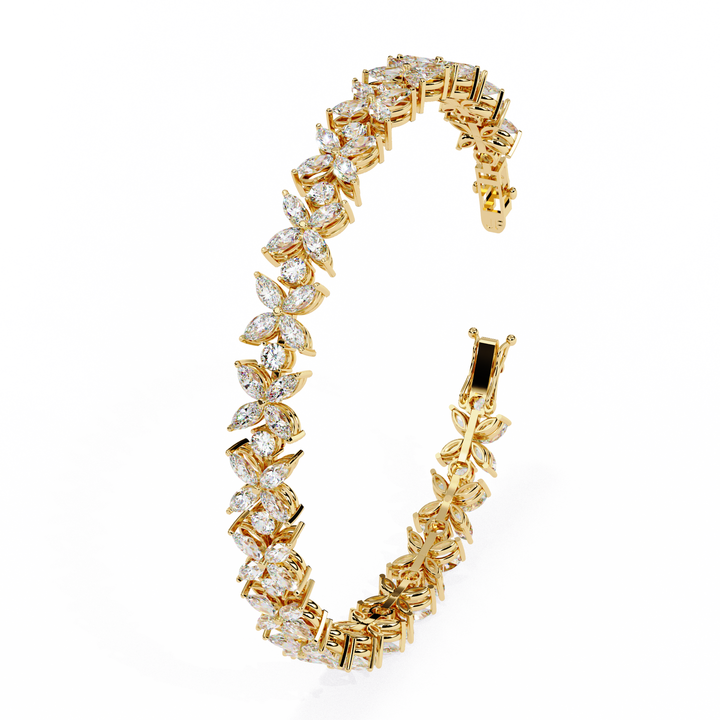 5 ct to 20 ct Floral Diamond Tennis Bracelet in 10k Gold