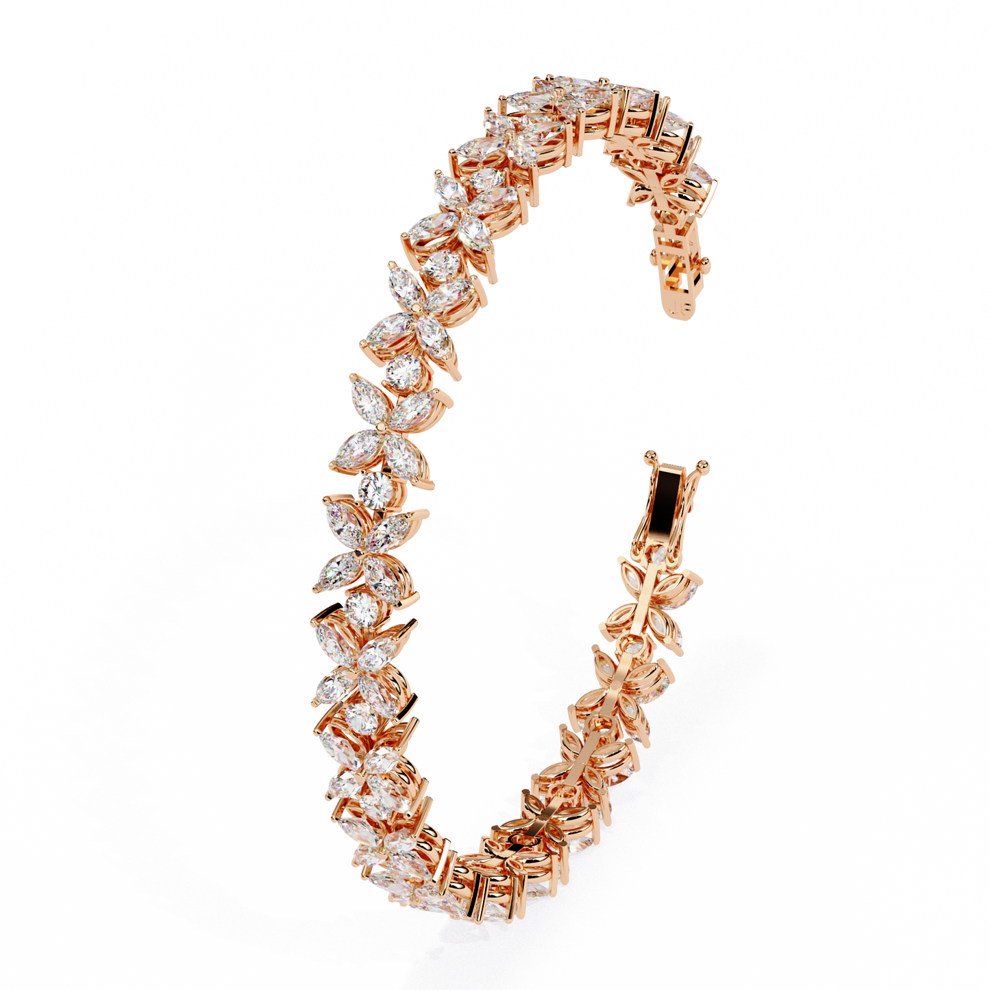 5 ct to 20 ct Floral Diamond Tennis Bracelet in 10k Gold