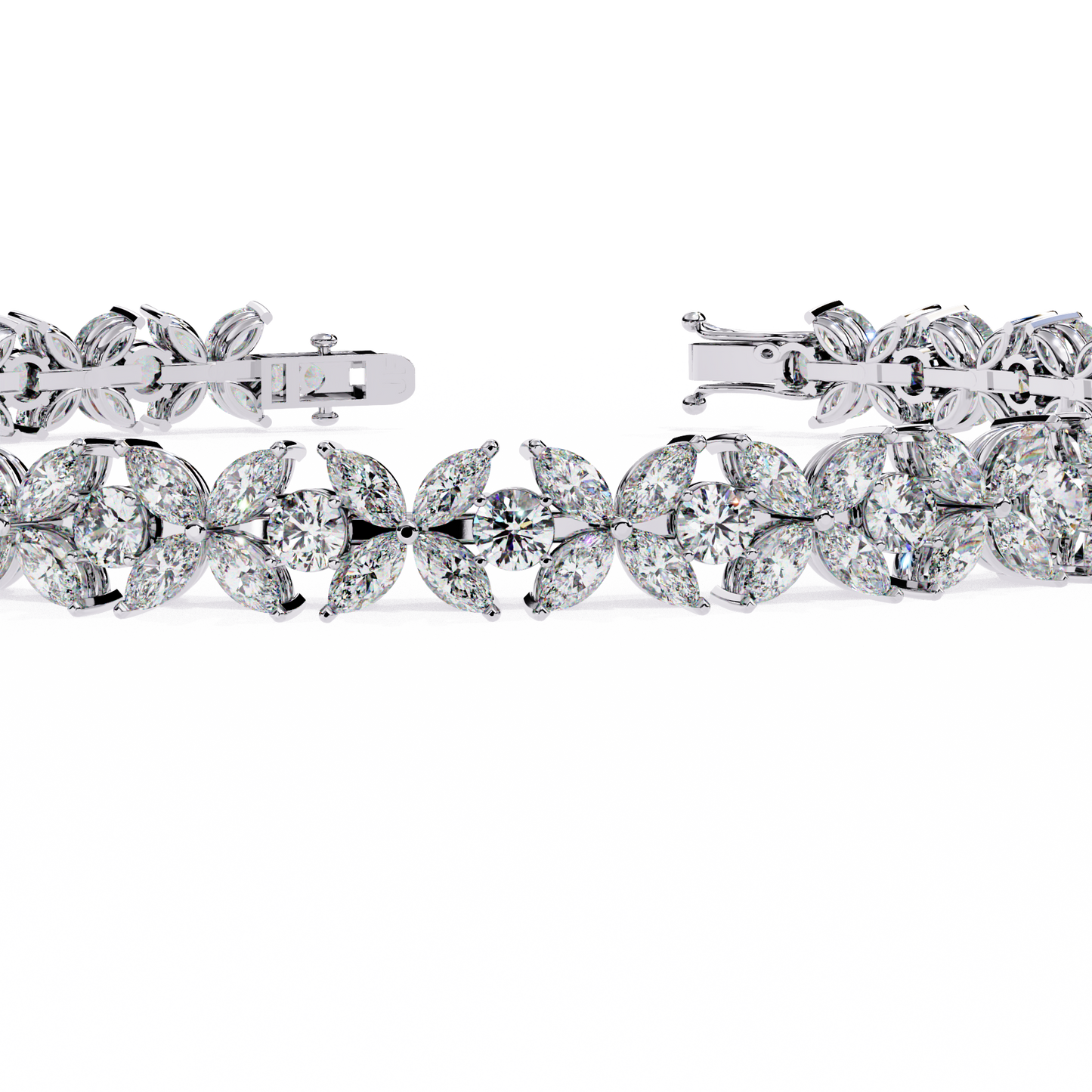 5 ct to 20 ct Floral Diamond Tennis Bracelet in 10k Gold