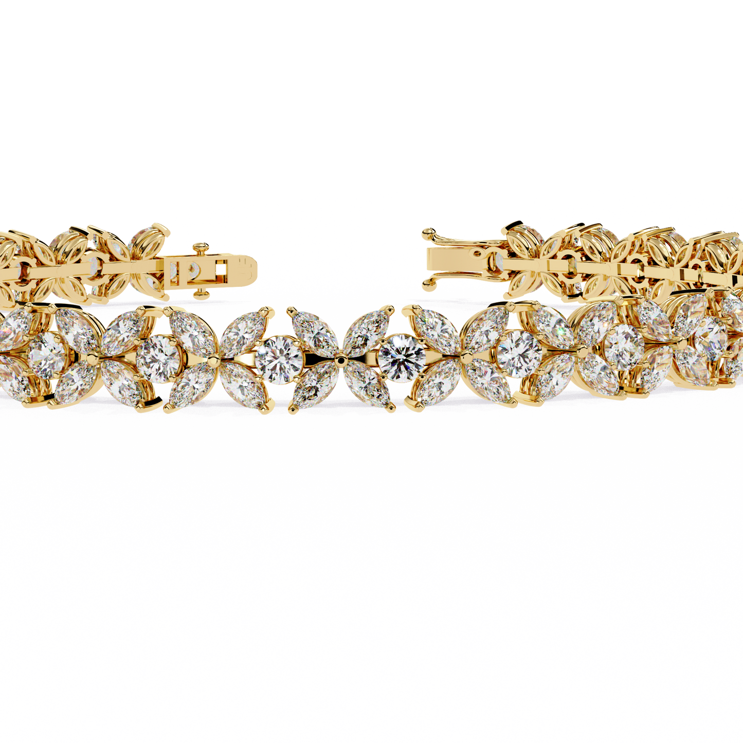 5 ct to 20 ct Floral Diamond Tennis Bracelet in 10k Gold