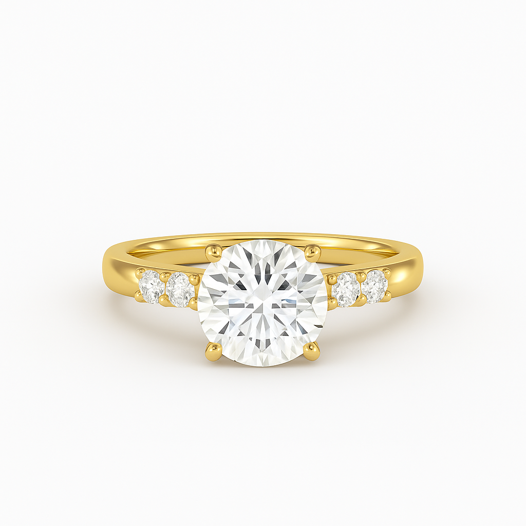Diavont Round Brilliant Cut Engagement Ring Mounting with Tapered Side Diamonds