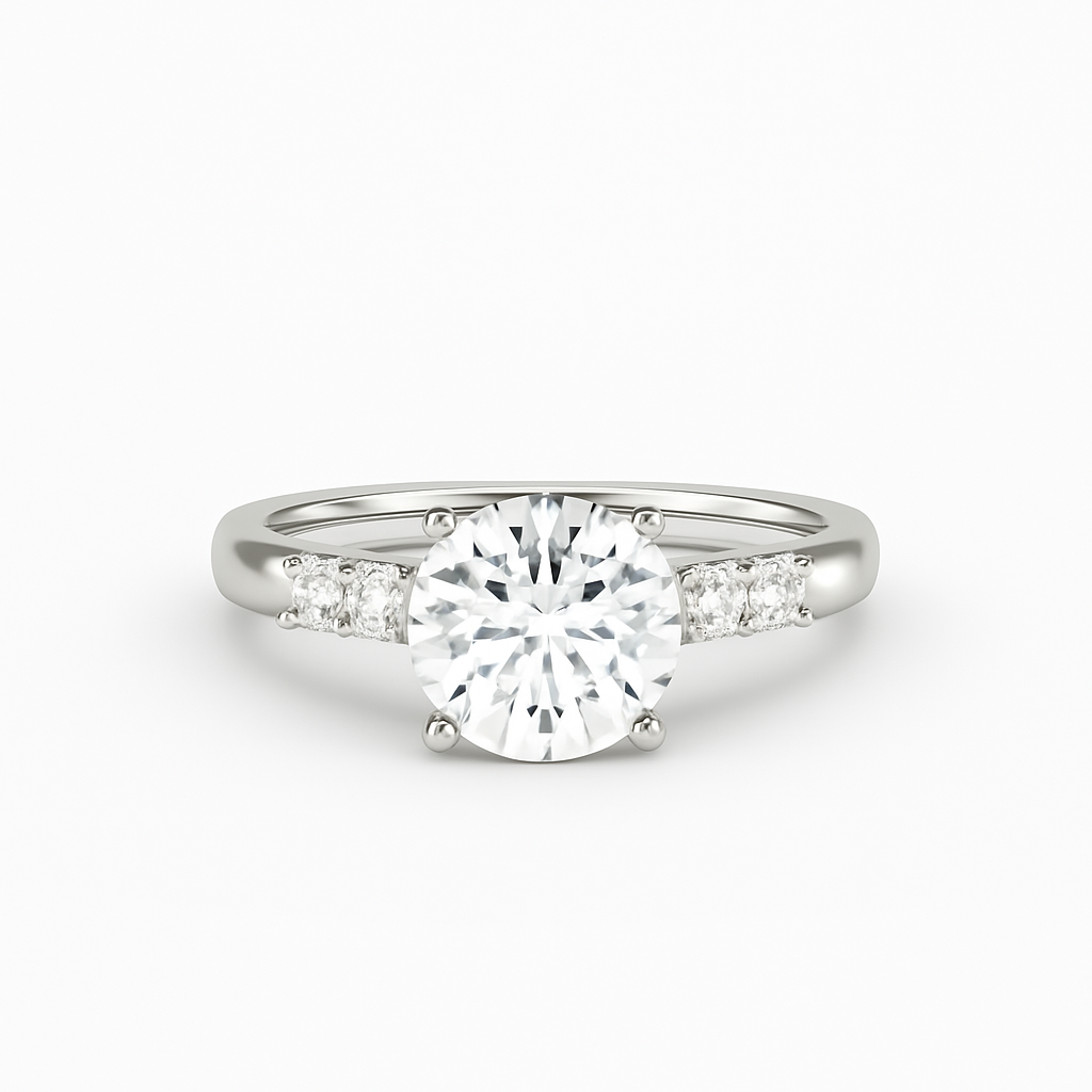 Diavont Round Brilliant Cut Engagement Ring Mounting with Tapered Side Diamonds