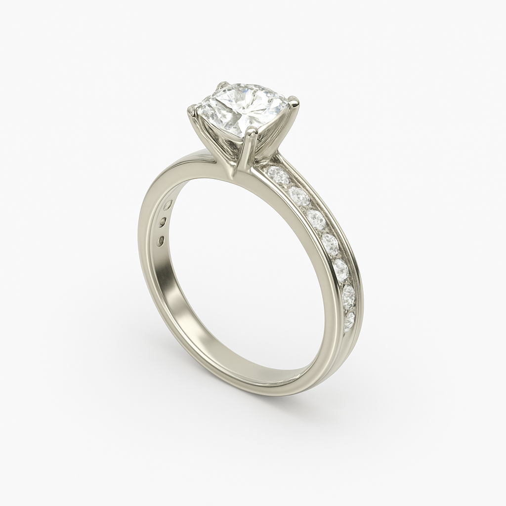 Diavont Channel-Set Diamond Engagement Ring with Cushion-Cut Center Stone