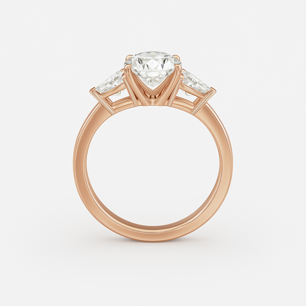 2 ct to 8 ct Diavont Three-Stone Round Cut Diamond Ring Mounting with Pear Side Stones
