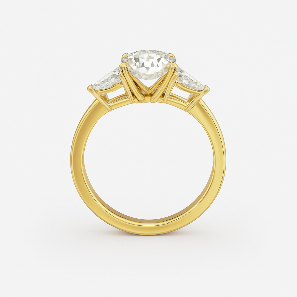2 ct to 8 ct Diavont Three-Stone Round Cut Diamond Ring Mounting with Pear Side Stones