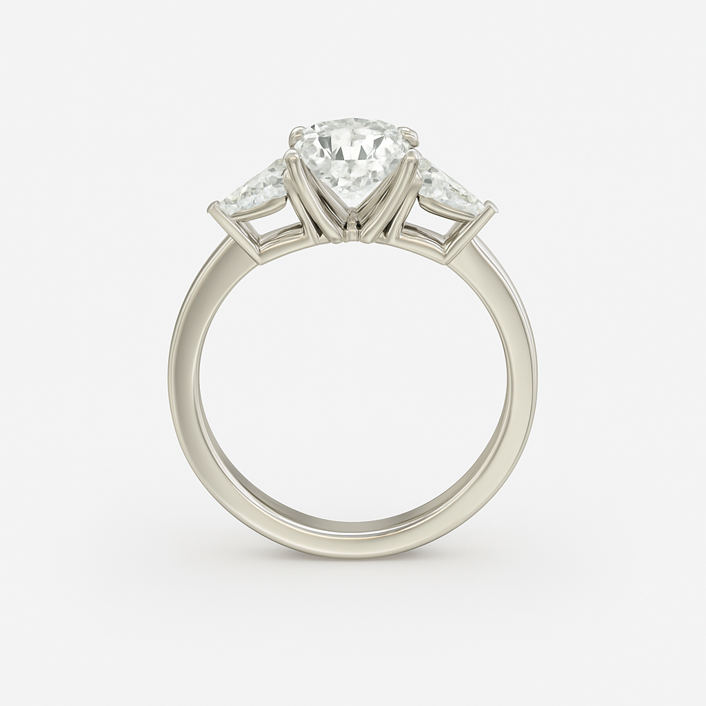 2 ct to 8 ct Diavont Three-Stone Round Cut Diamond Ring Mounting with Pear Side Stones