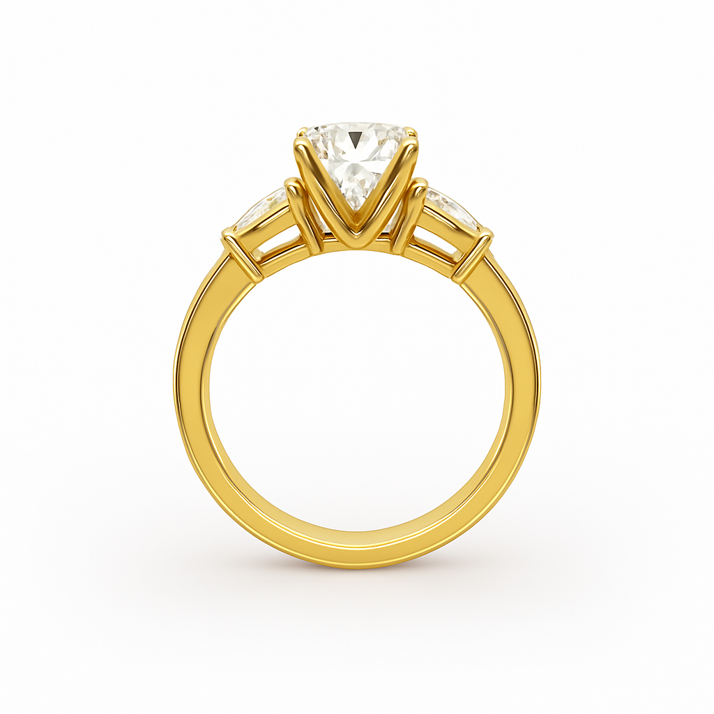 Classic Three-Stone Round Diamond Ring with Pear Side Accents (Mounting only)