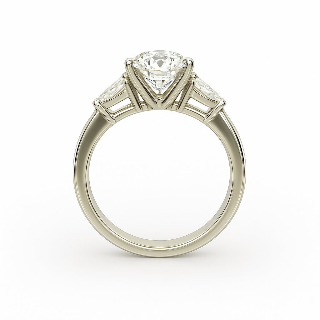 Classic Three-Stone Round Diamond Ring with Pear Side Accents (Mounting only)