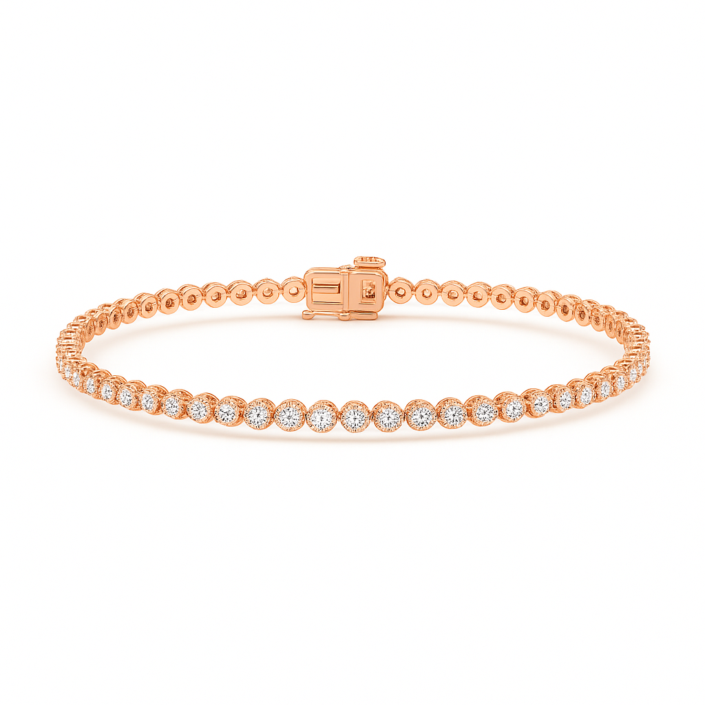 7.5 Carat Round Diamond Bezel Bracelet - Elegance 10k Rose Gold