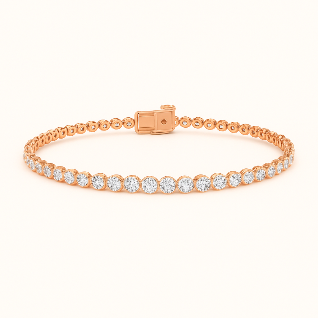 5 ct Rose Gold Elegant Round Diamond Bracelet in 10k Gold | Dainty Bezel Design for Timeless Shine