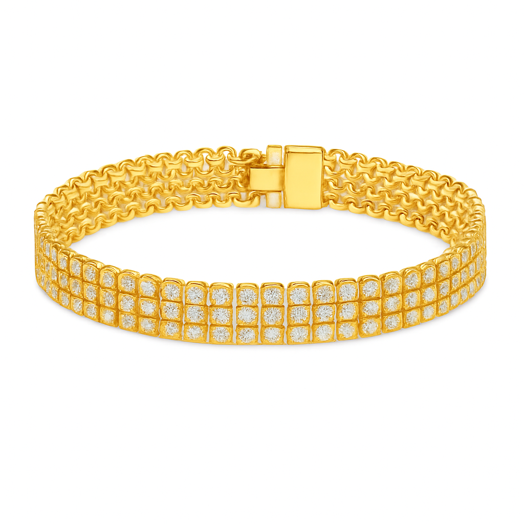 15 ct to 20 ct Sparkling 3-Row Diamond Bracelet in 10k Gold