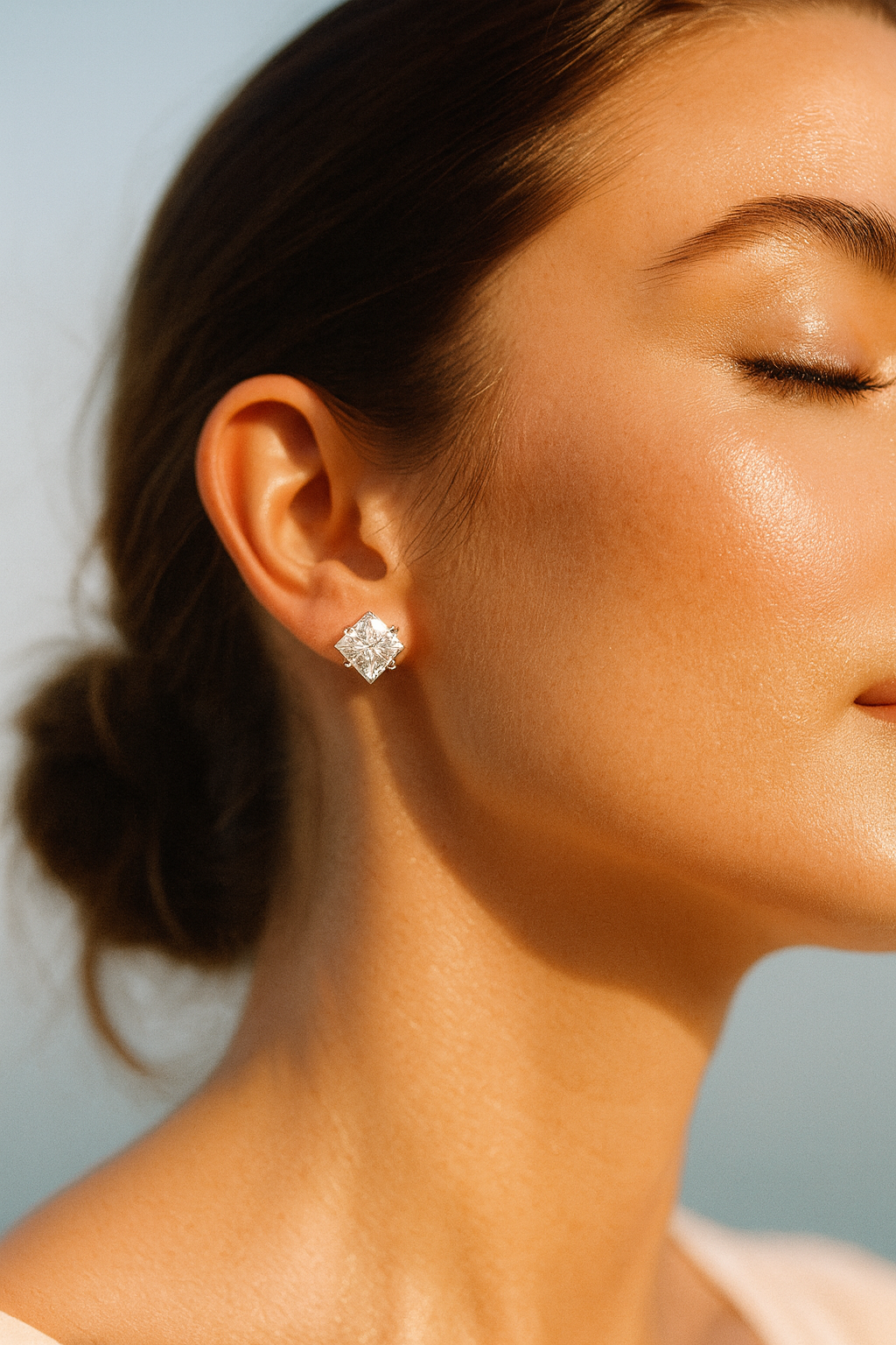 2 Carat Diamond Princess Cut Solitaire Stud Earrings