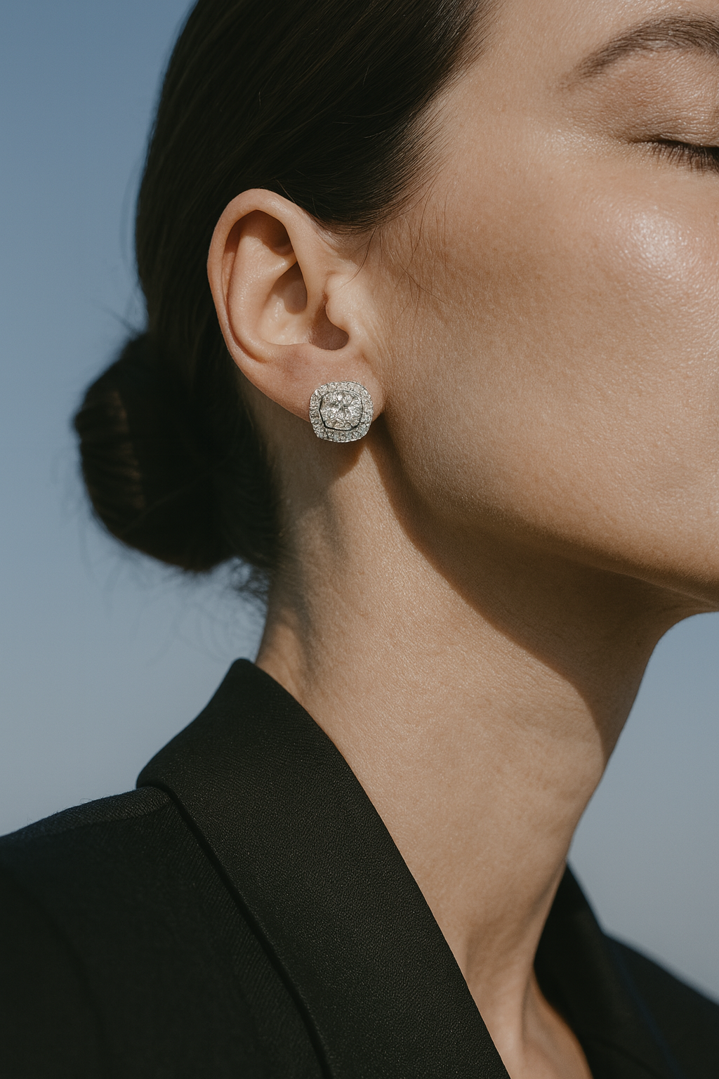 2 Carat Cushion Halo Diamond Earring Stud