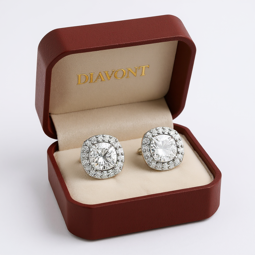 2 Carat Cushion Halo Diamond Earring Stud
