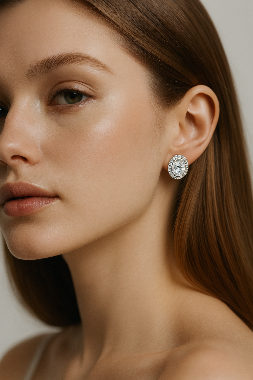 2 Carat Oval Halo Diamond Stud Earrings