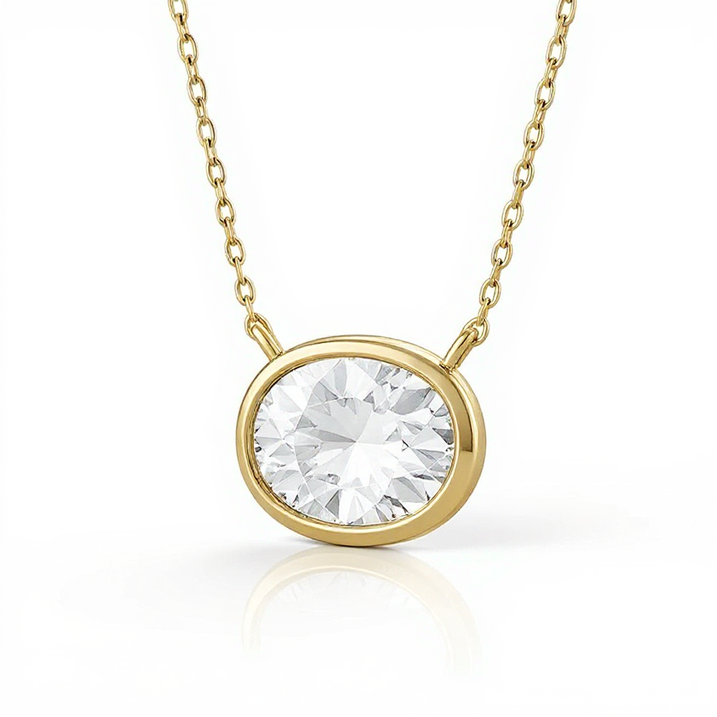 1 Carat, Colour D, Clarity VVS Oval Diamond Pendant Necklace with Chain in Sterling Silver