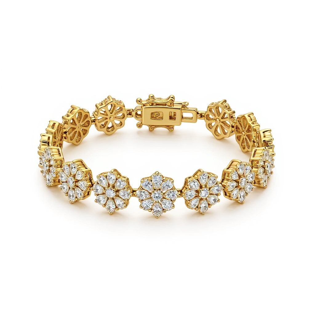 7.5 ct to 20 ct Flower Diamond Tennis Bracelet in 10k Gold
