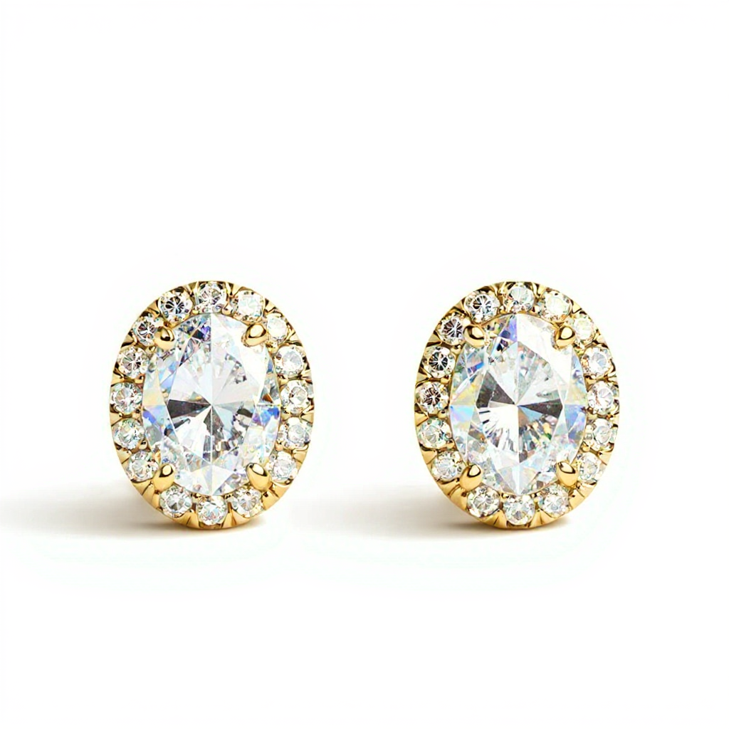 2 Carat Oval Halo Diamond Stud Earrings
