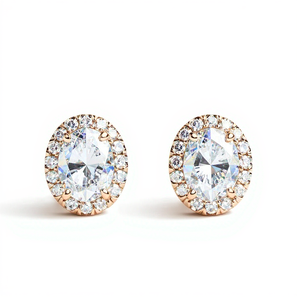 2 Carat Oval Halo Diamond Stud Earrings
