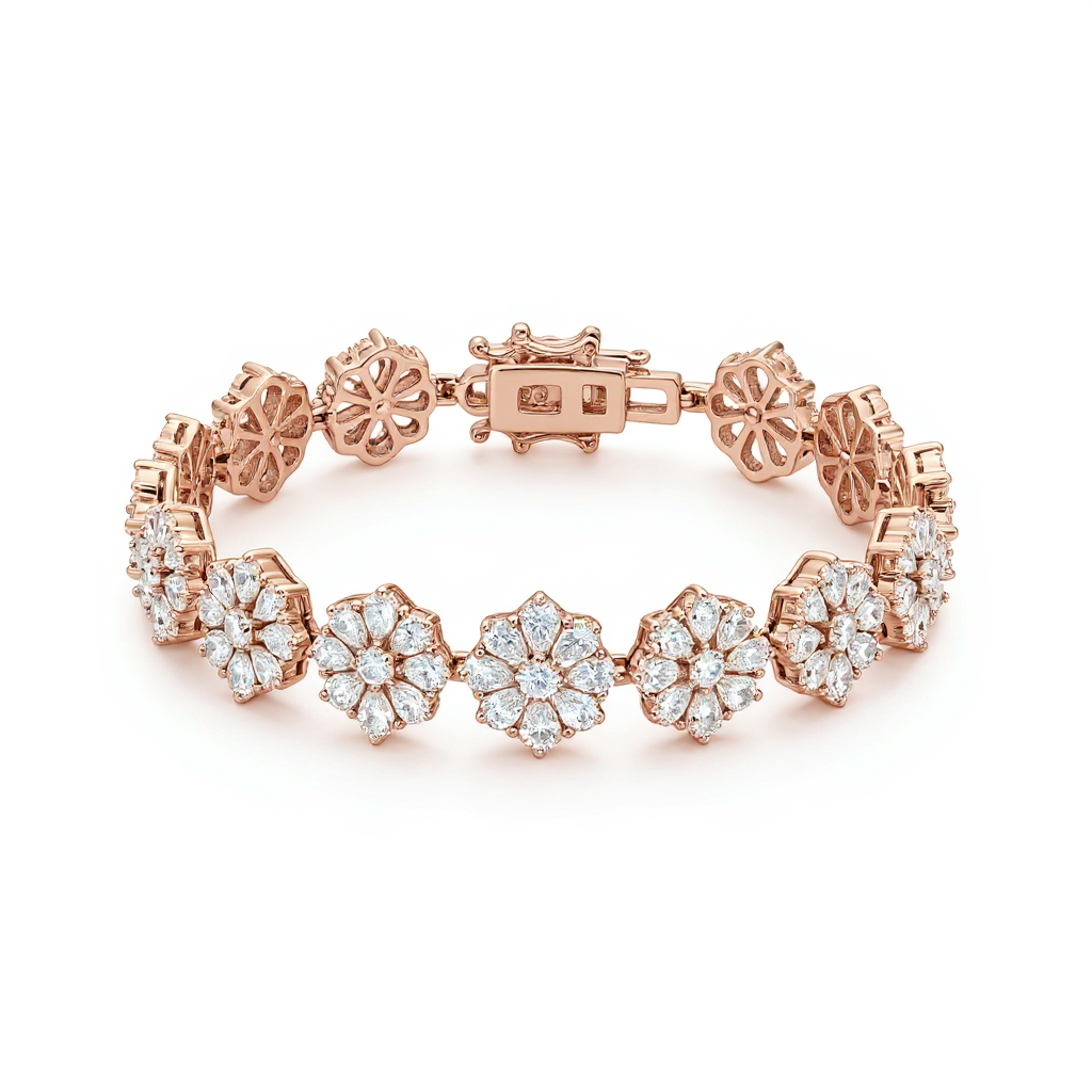 7.5 ct to 20 ct Flower Diamond Tennis Bracelet in 10k Gold