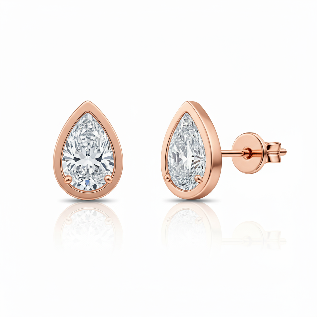 2 Carat Pear Bezel Set Diamond Stud Earrings