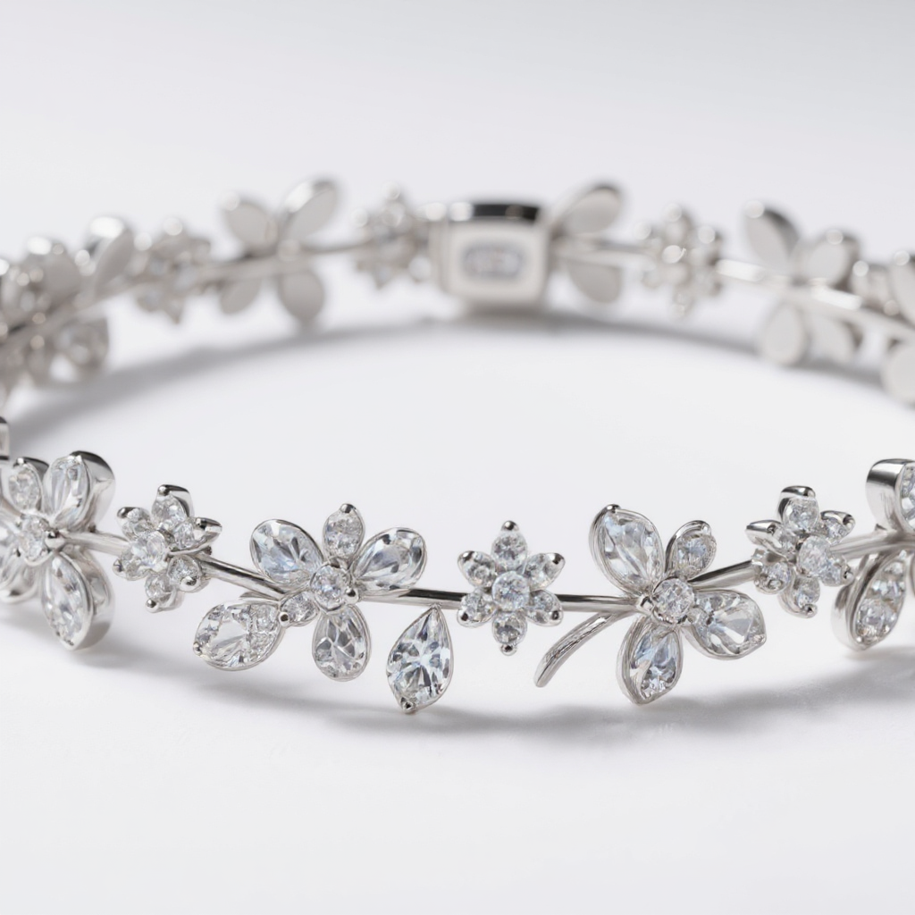 7.5 ct to 20 ct Diavont Floral Diamond Tennis Bracelet in 10k Gold