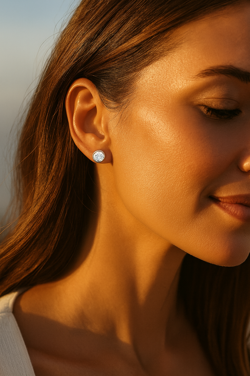 2 Carat Round Bezel Set Diamond Stud Earrings