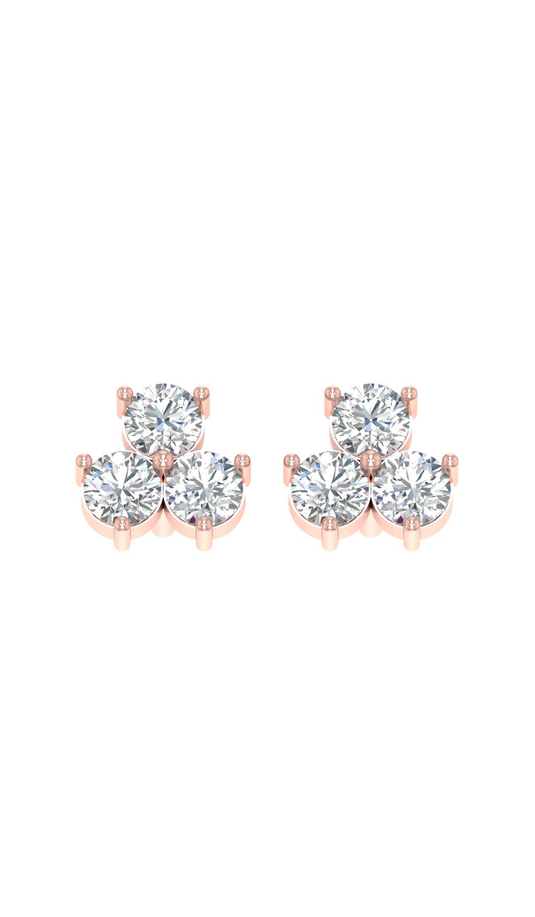 3 Carat Three Stone Stud Earring in 10k Gold